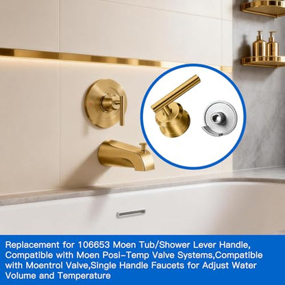All Metal Replacement for Moen Tub/Shower Lever Handle, Compatible with Moen Posi Temp Shower Handle and for Cartridge,Single Handle Faucets for Adjust Water Volume and Temperature,Retro Gold - color: Retro Gold