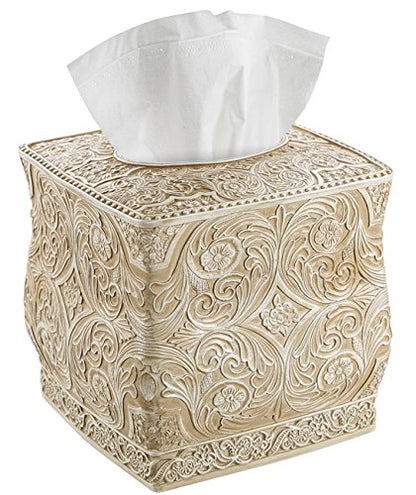 Creative Scents Victoria Beige Square Tissue Box Cover with Bottom Slider | Tissue Holder For Bathroom - Decorative Tissue Box Holder, Boho Bathroom Decor - style: Square Tissue Box