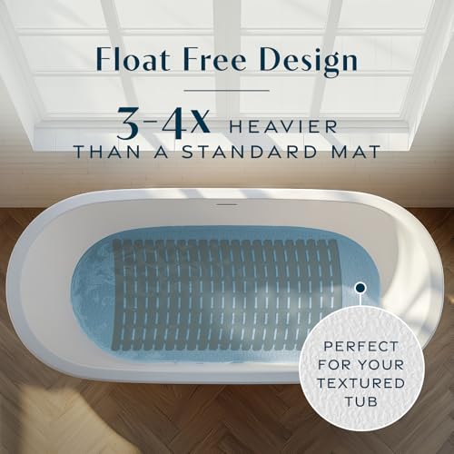SlipX Solutions 31"x15" Weighted Non Slip Bath Mat for Textured Tubs, Tan | No Suction Cup Design, Safe For Refinished Bathtubs & Showers, Doesn't Float, Stays Put On Tile, Texture, & Stone - color: Tan