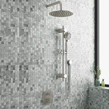 Refuge Rain Shower Head with Handheld Spray Combo - Brushed Nickel Finish - 10" Rainfall Shower Head with Handheld Combo | Adjustable Slide Bar | 5-Function Handshower | Tru-Temp Valve | 2.5 GPM - color: Brushed Nickel, size: 2.5 GPM