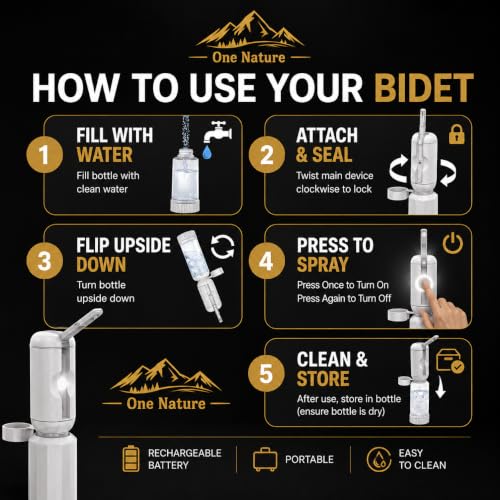 Travel Bidet, Portable Bidet Sprayer ONE NATURE 500mL/m IPX6 Waterproof Electric High Pressure Handheld Bidet Sprayer USB-C Rechargeable for Women Men Baby Bidet Peri Bottle Postpartum Clean - color: Grey