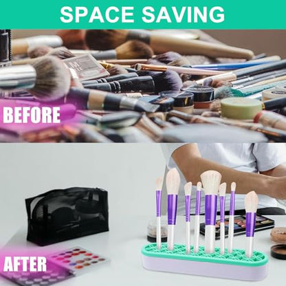 1Pcs Makeup Brushes Holder Silicone Make Up Brush Holder Stand Makeup Vanity Brush Holders for Painting Pen Brushes Nail Clippers Drill Pens Ruler Sewing Craft Tools (Green) - color: Green