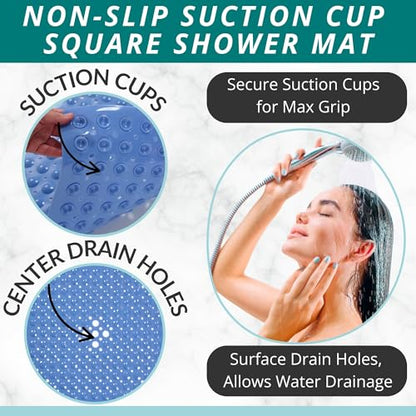 ENKOSI Square Shower Mat – 21 x 21 Inch Non-Slip Bathroom Shower Stall Mat with Suction Cups and Drain Holes – Anti-Slip Bathtub Shower Mats for Inside Shower (21x21 Aqua Blue) - color: Aqua Blue