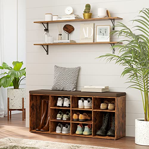 Long Wall Shelves, 47.3Inch Wooden Floating Shelves with Brackets | Large Floating Book Shelf Set of 2, Wall Mounted Storage Ledges, Easy Assembly, Max Load 33lbs, Bathroom/Bedroom Rustic Brown - color: Rustic Brown, size: 47.3 Inch