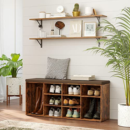 Long Wall Shelves, 47.3Inch Wooden Floating Shelves with Brackets | Large Floating Book Shelf Set of 2, Wall Mounted Storage Ledges, Easy Assembly, Max Load 33lbs, Bathroom/Bedroom Rustic Brown - color: Rustic Brown, size: 47.3 Inch