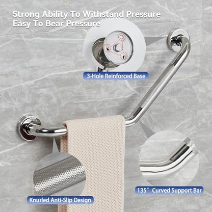 20 Inch Bathroom Grab Bar, Chrome Angled Grab Bar with Anti-Slip Knurled Grip, Stainless Steel Bath Balance Bar, 1.0" Tube Safety Hand Rail Support, Handicap Elderly Senior Assist Bath Handle - color: Polished Chrome