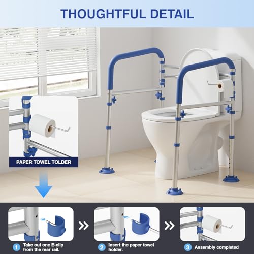 Foldable Toilet Safety Rails for Seniors, Height & Width Adjustable | Safety Frame & Toilet Handles for Elderly & Disabled, Fits Most Toilets, 350lb Capacity, Blue - color: Blue