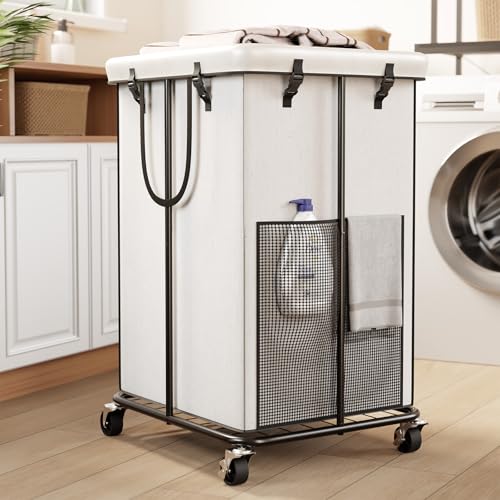 150L Large Laundry Basket with Wheels, Rolling Laundry Hamper | Removable Laundry Bag & Metal Frame, Oxford Fabric Dirty Clothes Hampers for Bedroom, Laundry Room, Bathroom, Dorm(White) - color: White