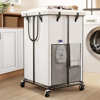 150L Large Laundry Basket with Wheels, Rolling Laundry Hamper | Removable Laundry Bag & Metal Frame, Oxford Fabric Dirty Clothes Hampers for Bedroom, Laundry Room, Bathroom, Dorm(White) - color: White
