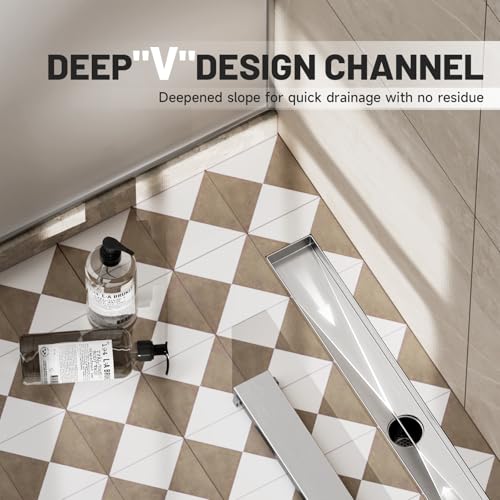 Brushed Nickel Linear Shower Drain,24 inch with Insert Grate | Premium Stainless Steel Material,Easy to clean,Fast Drainage to Avoid Standing Water,Fast Drainage,Prevents Sewer Backflow - size: 24 Inch