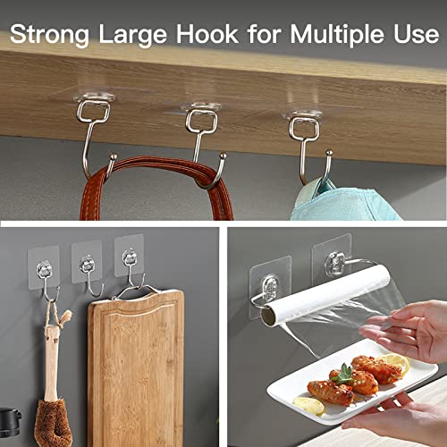 Large Adhesive Hooks for Hanging Heavy-Duty 44Ib(Max) 20 Packs, Wall Hangers without Nails Self-Adhesive Traceless Clear and Removable, Waterproof and Rustproof Multiple Uses for Bathroom Kitchen Home - size: 20 Large Hooks