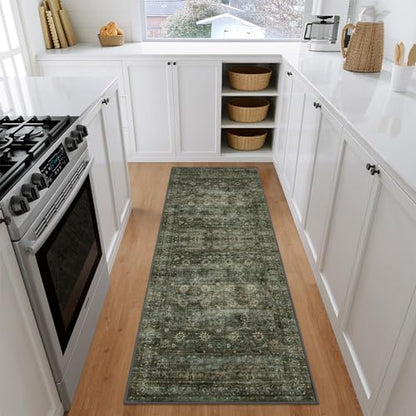 Moynesa Ultra-Thin Washable Teal Non Slip Bathroom Rug - 2x6 Laundry Room Mat, Machine Washable Non-Slip Pet Friendly Carpet Runner for Camper RV Foyer Kitchen Hallway - color: Dark Green, size: 2' x 6'