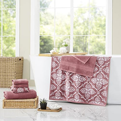 Modern Threads Amaris 6-Piece Reversible Yarn Dyed Jacquard Towel Set - Bath Towels, Hand Towels, & Washcloths - Super Absorbent & Quick Dry - 100% Combed Cotton, Rosewood - color: Rosewood, size: Small, style: Bohemian