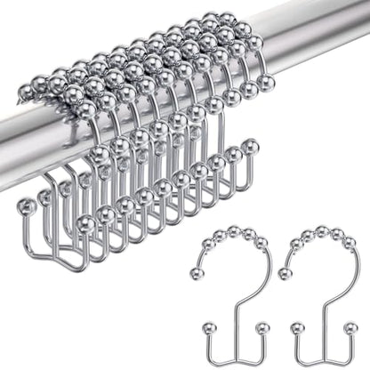 Shower Curtain Hooks Rings, Rust-Resistant Stainless Steel Double Shower Curtain Hooks, Shower Hooks for Shower Curtain and Liner Bathroom, Set of 12, Chrome - color: Polished Chrome, style: Double Hooks