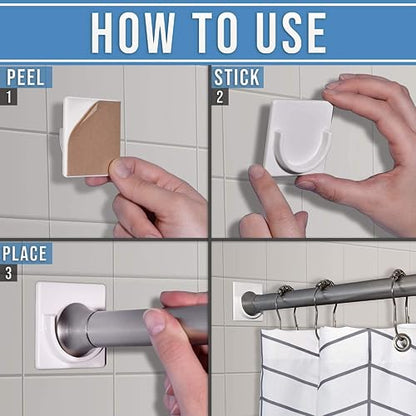 Adhesive Shower Rod Holders | No Drilling Shower Curtain Rod Holders For Wall | Shower Curtain Wall Mount | Stick On Shower Bar Holder | White 2 Pk | No Drilling | Shower Rod Not Incl | - color: White, size: Small