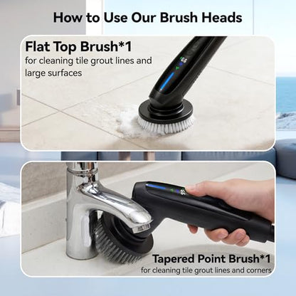 Electric Cleaning Brush - 10-in-1 IPX7 Full Waterproof Electric Spin Scrubber with LED Display, Gravity Sensing Dual Speed Adjustment, Suitable for Bathrooms, Kitchens, Sinks, Tiles, Cars