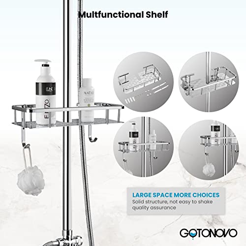 gotonovo Exposed Shower System with Shelf 2 Cross Handle Polished Chrome | Bathroom Brass Shower Faucet Set,8’’ Rainfall Head with Handheld Sprayer,SUS304 Shelf,6’’ Hole Distance,Adjustable Height - color: Chrome