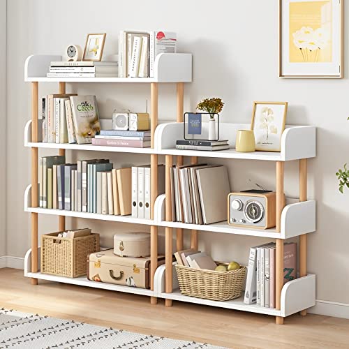 OSCHF 4-Tier Wooden Open Bookcase, Warm White | Modern Display Bookshelf with Top Edge, Solid Wood Frame, Home and Office Storage - color: Warm White, size: 4-tier
