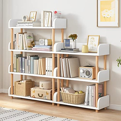 4-Tier Wooden Open Bookcase, Warm White | Modern Display Bookshelf with Top Edge, Solid Wood Frame, Home and Office Storage - color: Warm White, size: 4-tier