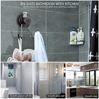 JiePai Suction Cup Hooks,Shower Bath Towel Holder 2 Pack,Oil Rubbed Bronze | Vacuum Suction Cup,No-Drill Wall Mount, Towel Rack Organizer, For Kitchen, Bathrobe, Loofah - color: Suction Cup Towel Hook(2 Packs)-Bronze