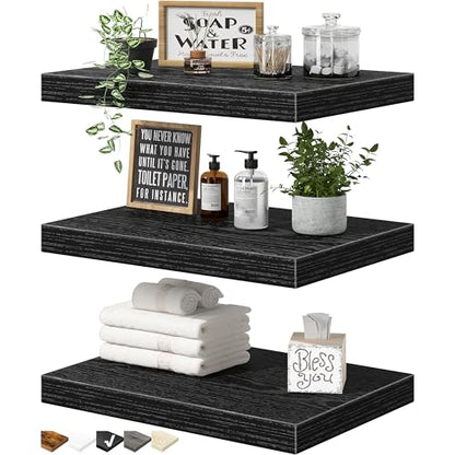 QEEIG 10" Deep Floating Shelves for Wall - 10 x 16 inch Book Shelf Bathroom Bedroom Kitchen Living Room Hanging Bookshelf Farmhouse Set of 3, Black (025-40B3) - color: B. Black, size: 15.7" x 10"