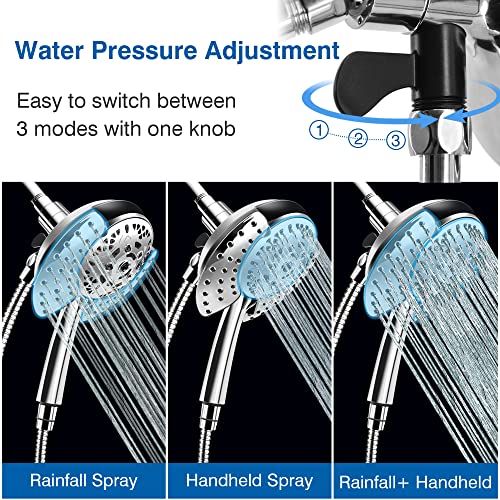 2 in 1 Shower Head with Handheld Combo High Pressure Silver 1.8 GPM | 7.2" Rain Showerhead and 10 Spray Hand Held Shower, Adjustable Shower Angle, 59-inch Rotatable Stainless Steel Hose - color: Silver, size: 1.8 GPM