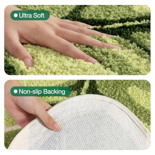 LUMI Cute Bathroom Rug Green Leaf, Absorbent Non Slip Bath Mat, 19.5"x39.5" | Palm Leaf Plant, Soft Plush Microfiber, Quick Dry, Washable for Shower Floor, Bathroom, Sink Bathtub, Bedroom, Kids Room - color: Ample Palm Leaf