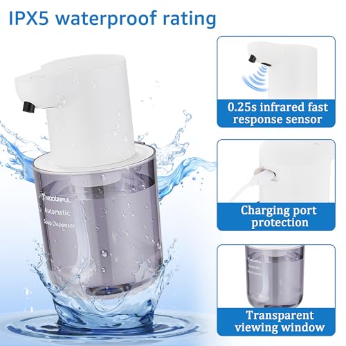 Automatic Soap Dispenser for Kitchen Sink - Wall-Mount & Countertop White | 4-Level Adjustable,13.5oz Clear Plastic IPX5 Rechargeable, Suitable for Bathroom - color: White.l