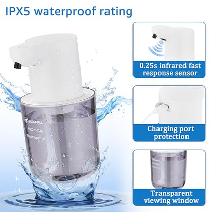 Automatic Soap Dispenser for Kitchen Sink - Wall-Mount & Countertop White | 4-Level Adjustable,13.5oz Clear Plastic IPX5 Rechargeable, Suitable for Bathroom - color: White.l
