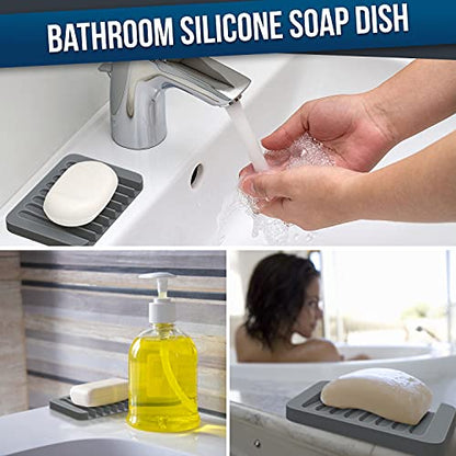 ZAPPOWARE 2-Pack Silicone Soap Dish with Drain - Bar Soap Holder for Shower & Bathroom Sink - Self Draining Waterfall Soap Saver Tray for Kitchen, Prevents Sticky Mess, Easy to Clean (Gray) - color: Gray