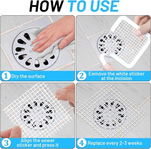 25 PCS Disposable Shower Drain Hair Catcher with Scrapper, 3.94 Inches Square Drain Hair Catcher Stickers for Bath & Kitchen, Hair Catcher Shower Drains Cover for Human, Pet Hair, Bathtub & Laundry - size: Square - 25 Packs Mesh