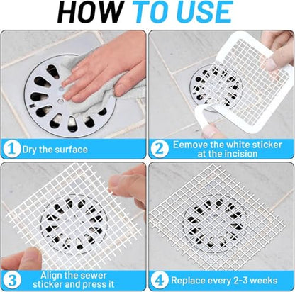 25 PCS Disposable Shower Drain Hair Catcher with Scrapper, 3.94 Inches Square Drain Hair Catcher Stickers for Bath & Kitchen, Hair Catcher Shower Drains Cover for Human, Pet Hair, Bathtub & Laundry - size: Square - 25 Packs Mesh