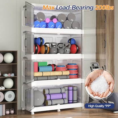 150Gal Extra Large Stackable Storage Bins with Lid, 600QT Foldable Collapsible Storage Box with Doors and Wheels, Plastic Closet Organizers Container Drawer for Bedroom Dorm Kitchen, 3Pack - size: 50Gal-3Pack