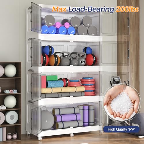 250Gal Extra Large Stackable Storage Bins with Lid, 1000QT Foldable Collapsible Storage Box with Doors and Wheels, Plastic Closet Organizers Container Drawer for Bedroom Dorm Kitchen, 5Pack - size: 50Gal-5Pack
