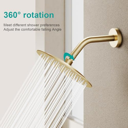 All Metal Rain Shower Head - Heavy Duty Stainless Steel, Easy Install, High Water Flow, Ultra-Thin Modern Design for Bathroom (F-Brushed Gold, 8) - color: Brushed Gold, size: 8