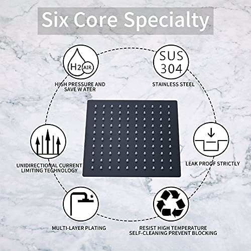 Black Shower Head GGStudy 6 inch Square Rain Shower Heads Stainless Steel High Pressure Ultra Thin Rainfall Bath Shower Self-cleaning Silicone Nozzle - color: Black, size: Square
