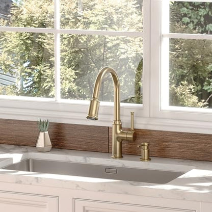 Lava Odoro Champagne Gold Kitchen Faucet with Pull Down Sprayer | Single Handle Kitchen Sink Faucet with 3-Function Magnetic Sprayer for Sink 1 Hole, 1.8 GPM, Deck Plate Included, KF421-M-CB - color: Champagne Gold, style: 3-Mode, Magnetic