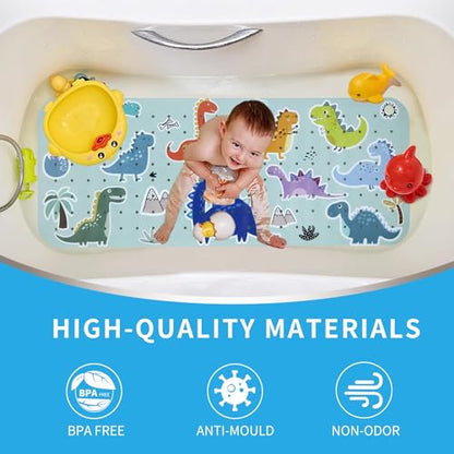 Bath Tub Shower Mat Non Slip Kids Bathtub Mat Anti Slip Baby Bath Mat for Tub 40 x 16 Inch Extra Long Toddler Bath Mat with Suction Cups and Drain Holes for Bathroom Floor,Machine Washable,Dinosaurs - color: Dinosaurs