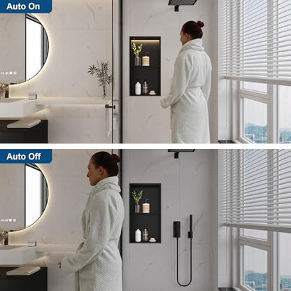 2-Tiers Smart Body Sensor Shower Niche, Black 24"x12" | Recessed Wall Niche with White 3000K LED Light , Waterproof &Rustproof, 304 Stainless Steel Bathroom Cabinet - size: 12x24In
