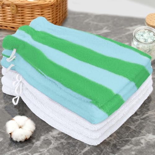 VOOVA & MOVAS Wash Mitts,Green Stripe 6.3x8.3 in,European Style with Loop | 100% Cotton, 6 Pack, Green & White Stripe, Soft & Absorbent, No Fade, Ice Pack Pocket, Quick Dry, for Shower & Makeup Removal - color: Green-white Striped, size: 6PC Bath Mitts