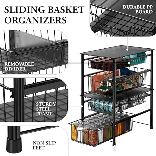 Simple Houseware Stackable Sliding Basket Organizer Drawer, Black, 2-Tier - color: Black, size: 2-tier