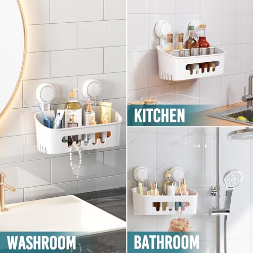 TAILI Shower Caddy Suction Cup, Heavy Duty Bathroom Organizer, Removable Shelves for Inside Shower, Shampoo, Waterproof Suction Plastic Storage for Bathroom Accessories Holder, White - style: 1 Tier - White