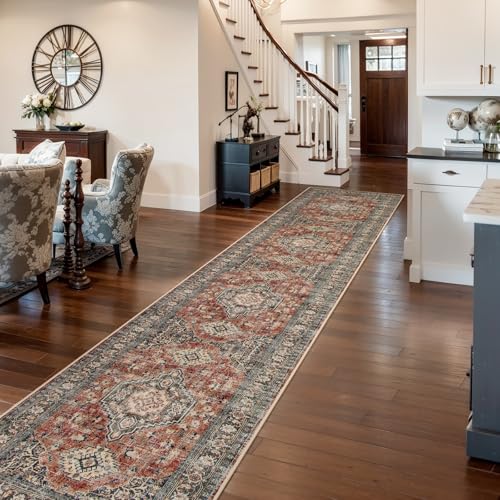 Lahome Oriental Hallway Runner Rug, 2.5x12 Washable Runners for Hallways | Kitchen Soft Distressed Non Shedding Long Carpet for Entryway Laundry Room Eleanor Brick, Red - color: Brick Red, size: 2.5' x 12' (Runner)