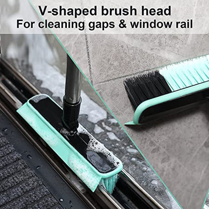 Grout Cleaner Brush with Long Handle, V-Shaped Floor Scrub Brush Swivel Grout Brush Stiff Bristle Floor Grout Scrubber for Bathroom, Tile Line, Crevice, Kitchen, Wall, Deck, Garage (Green) - color: Green