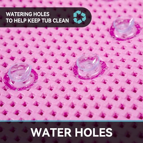 Bathtub Mat Non Slip 36” X 17” Pink Shower Mat Soft Foam Bath Mats for Bathroom Tub, Bathtub Mat with Drain Holes, Suction Cups, Shower Mat Non Slip - color: Pink