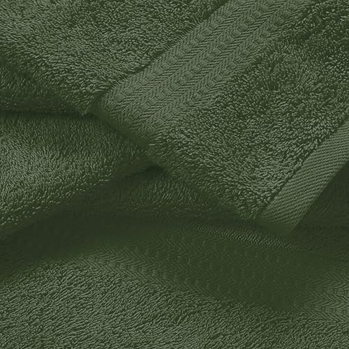 MyOwn 6 Piece Towel Set, 100% Combed Cotton - 2 Bath Towels, 2 Hand Towels, 2 Wash Cloths - 500 GSM Luxury Hotel Quality Ultra Soft Highly Absorbent Towel Set for Bathroom - Olive Green - color: Olive Green