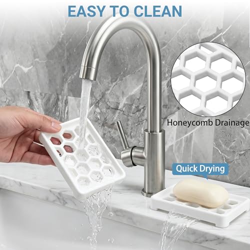 Honeycomb Silicone Soap Dish, Self Draining Soap Holder with Raised Grid Design, Non Slip Soap Saver Tray, Quick Dry Soap Dish for Bathroom Kitchen Sink Shower, White & White - color: White