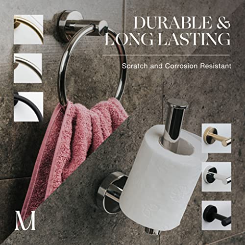 MARMOLUX ACC 2PCS Chrome Bathroom Hardware Set - Hand Towel Holder for Bathroom Wall & Toilet Paper Holder Wall Mount - Towel Holder Hanger Rack Stainless Steel Bathroom Set - Bathroom Towel Ring - color: Polished Chrome, size: 2pc Bundle