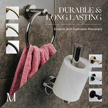 MARMOLUX ACC 2PCS Chrome Bathroom Hardware Set - Hand Towel Holder for Bathroom Wall & Toilet Paper Holder Wall Mount - Towel Holder Hanger Rack Stainless Steel Bathroom Set - Bathroom Towel Ring - color: Polished Chrome, size: 2pc Bundle