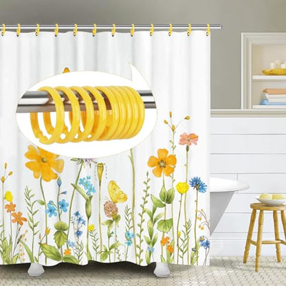 Yellow Shower Curtain Hooks - 12 Pcs Circular Plastic Shower Curtain Rings for Bathroom - O Shaped Yellow Shower Hooks Rings for Shower Curtain Rod - color: Yellow